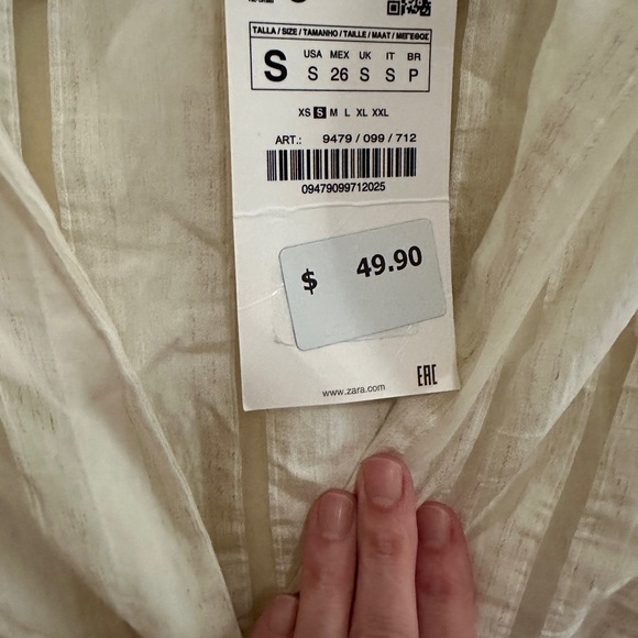 NWT Zara Cream Tie Front Blouse - Picture 4 of 6